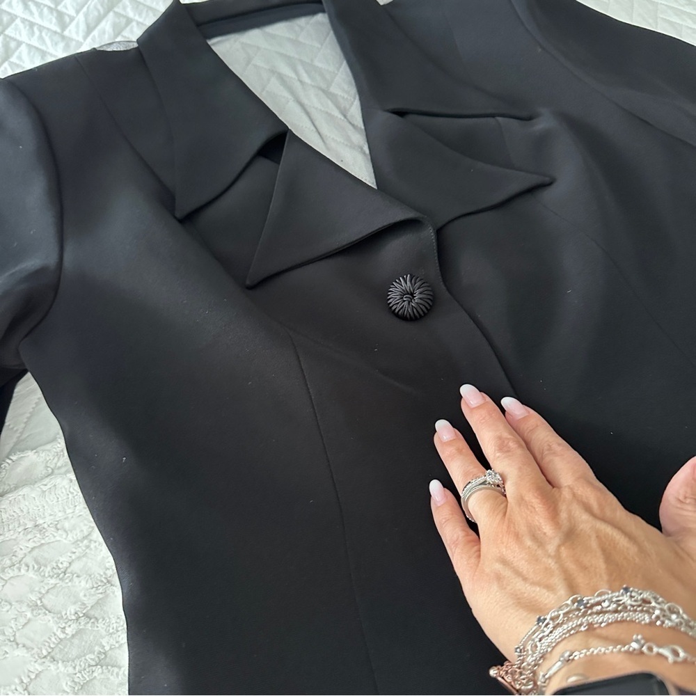 Anage Evenings Black Longline Blazer Jacket Formal Evening Coat Size 12 - Picture 10 of 16